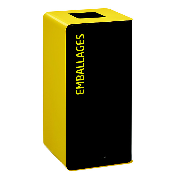 Borne de tri sélectif 40 L sans serrure - cubatri - gris manganese / jaune colza - emballages - ouverture 170x170mm