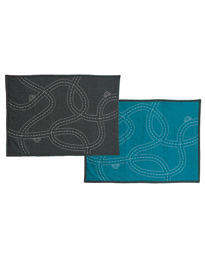 Wende-Spieldecke TRAFFIC JAM (100x140) in anthrazit/petrol