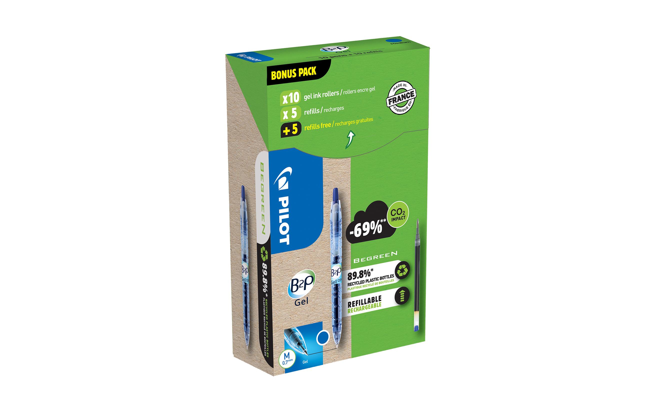 Gelschreiber BG B2P 10+10 Refills 0.7 mm, BlauNachfüllpatronen mit Gelroller Begreen von Pilot
