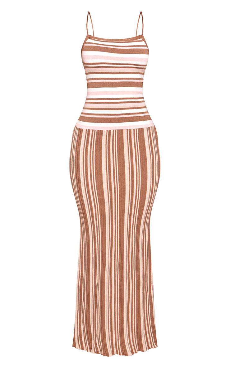 Orange Petite Robe Maxi Tricotée À Rayures Bretelles Et Taille Basse
