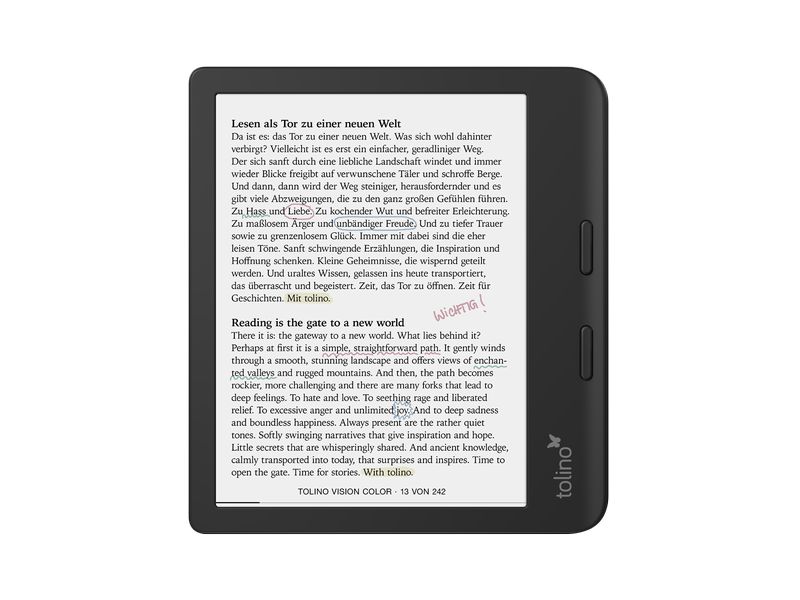 Tolino E-Book Reader Tolino vision color 7-Zoll-E-Book-Reader mit integrierter Beleuchtung mit smartLight