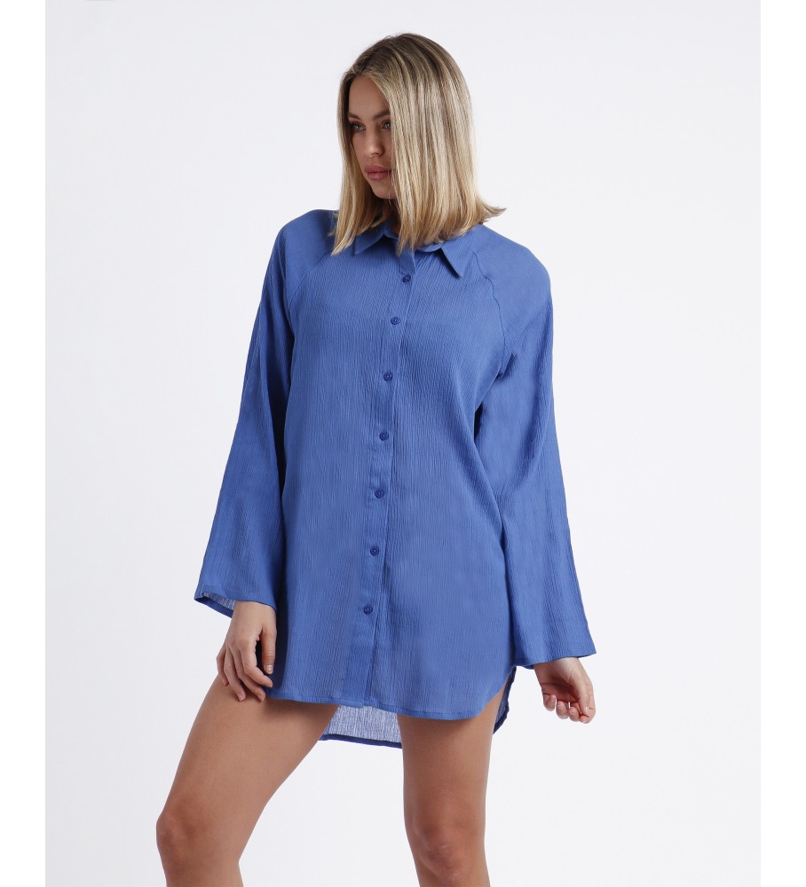 Vestido camisa de praia de manga comprida Admas azul