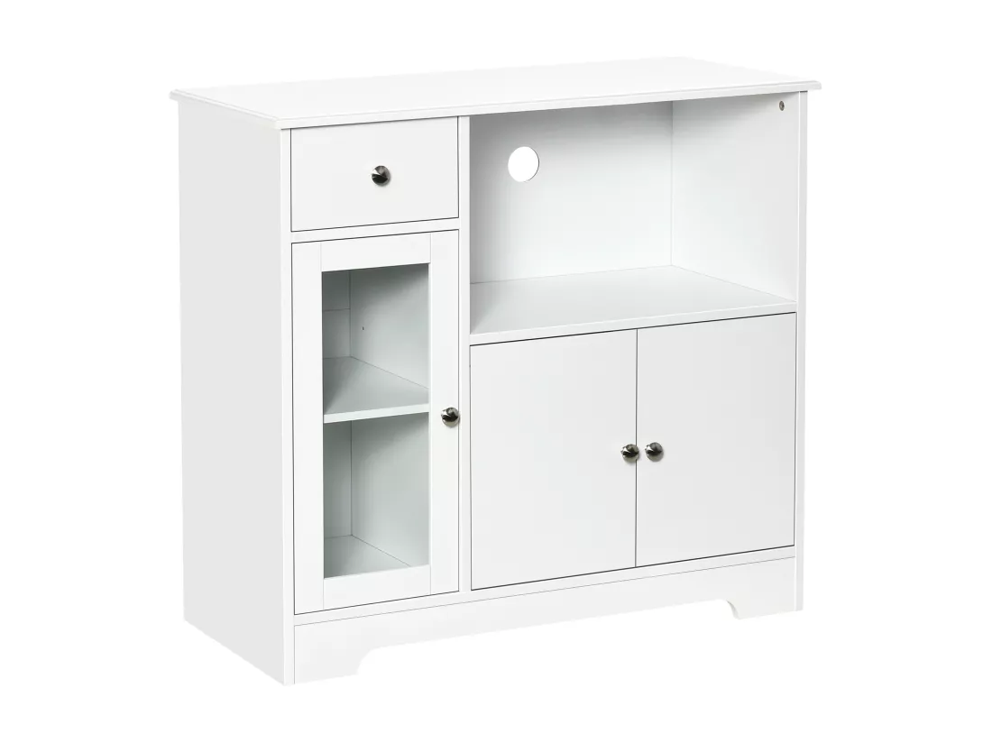 Meuble micro-ondes pour cuisine - tiroir, 3 portes, niche - dim. 90L x 40l x 82H cm - MDF blanc