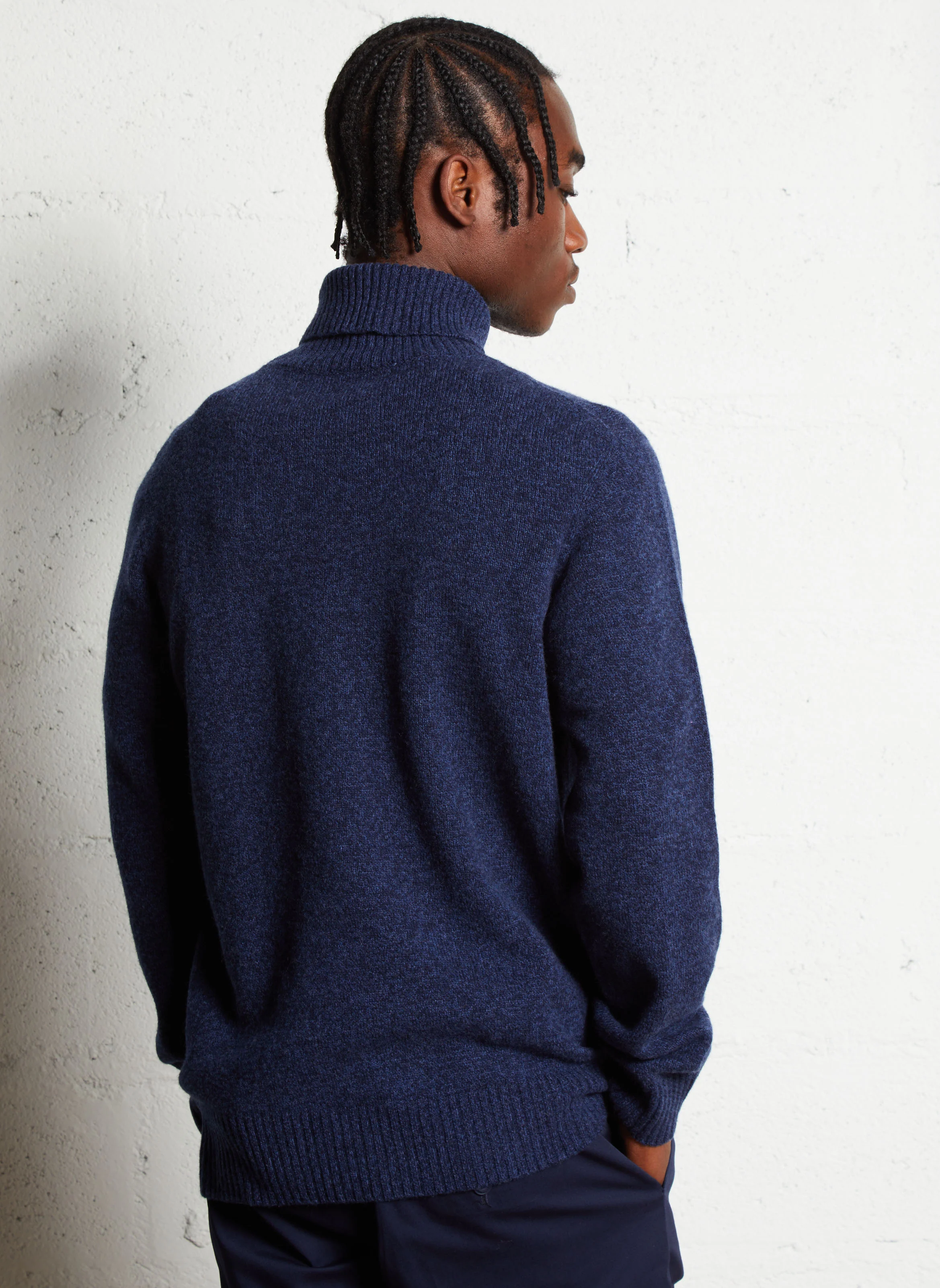 Pull col roulé droit en laine | Bleu