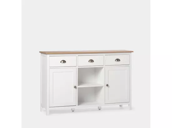 Buffet haut en laqué blanc-naturel 130x85 cm-Marais