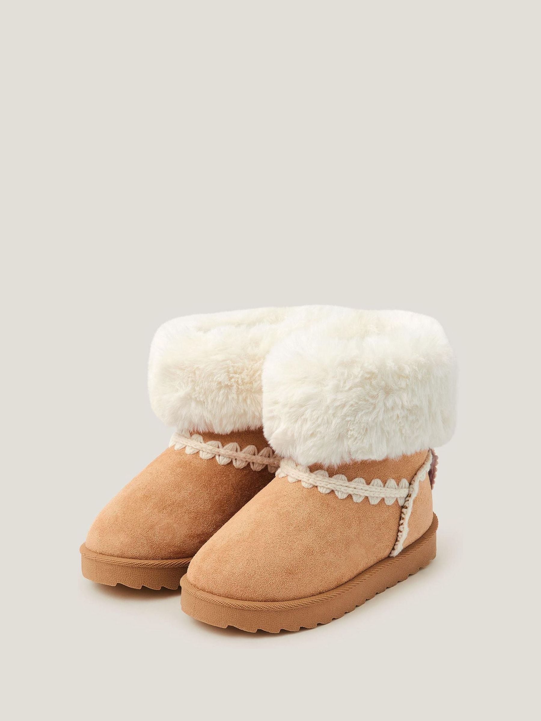 Monsoon Crochet Bow Fluffy Ankle Boots