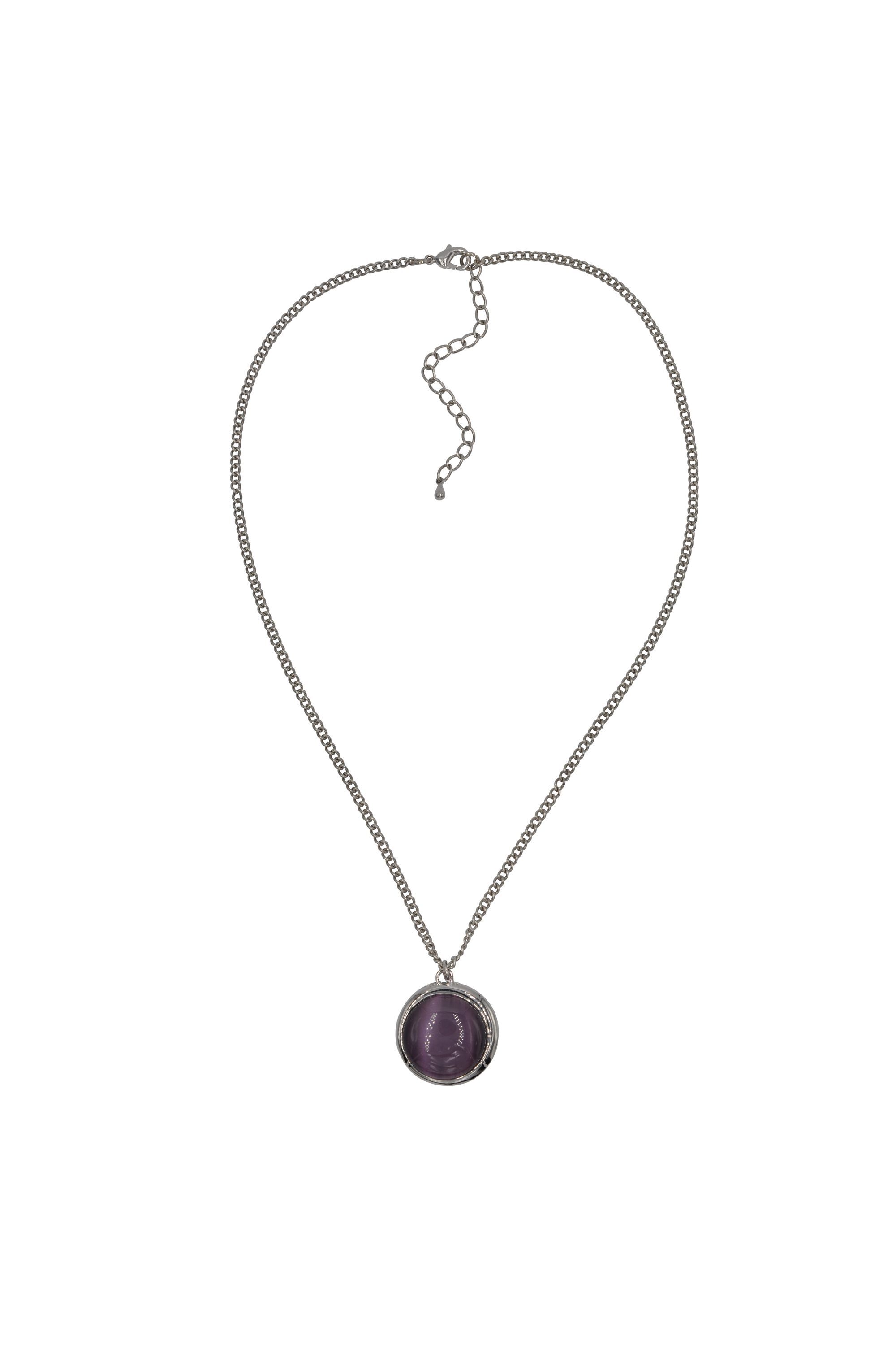 Steuer Modeschmuck Kette silberfarbene Kette, Anhänger lila Katzenaugenstein