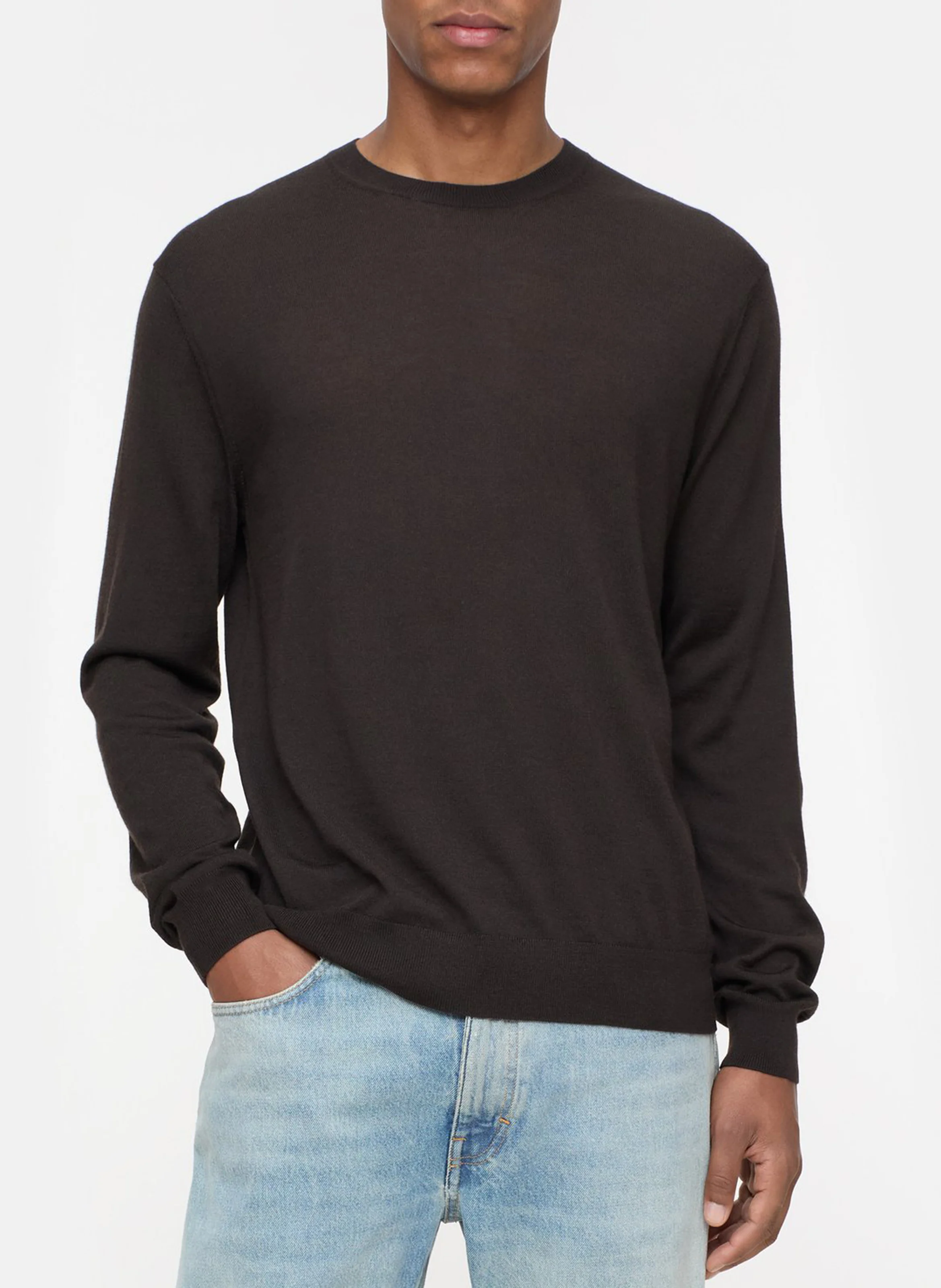 Pull droit col rond en laine | Marron
