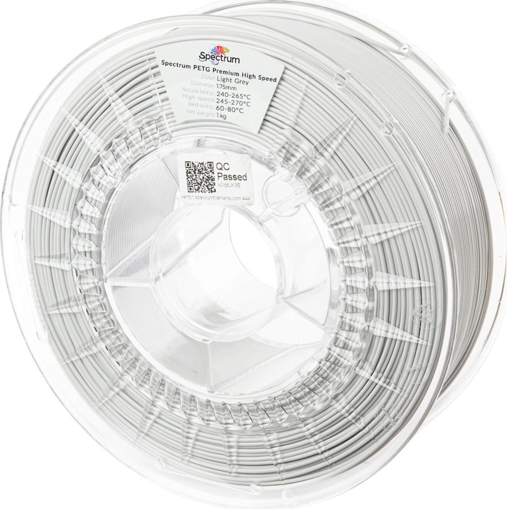 Spectrum  PETG Premium High Speed Light Grey, 1,75 mm / 1000 g    Der Turbo für den 3D Druck in Light Grey