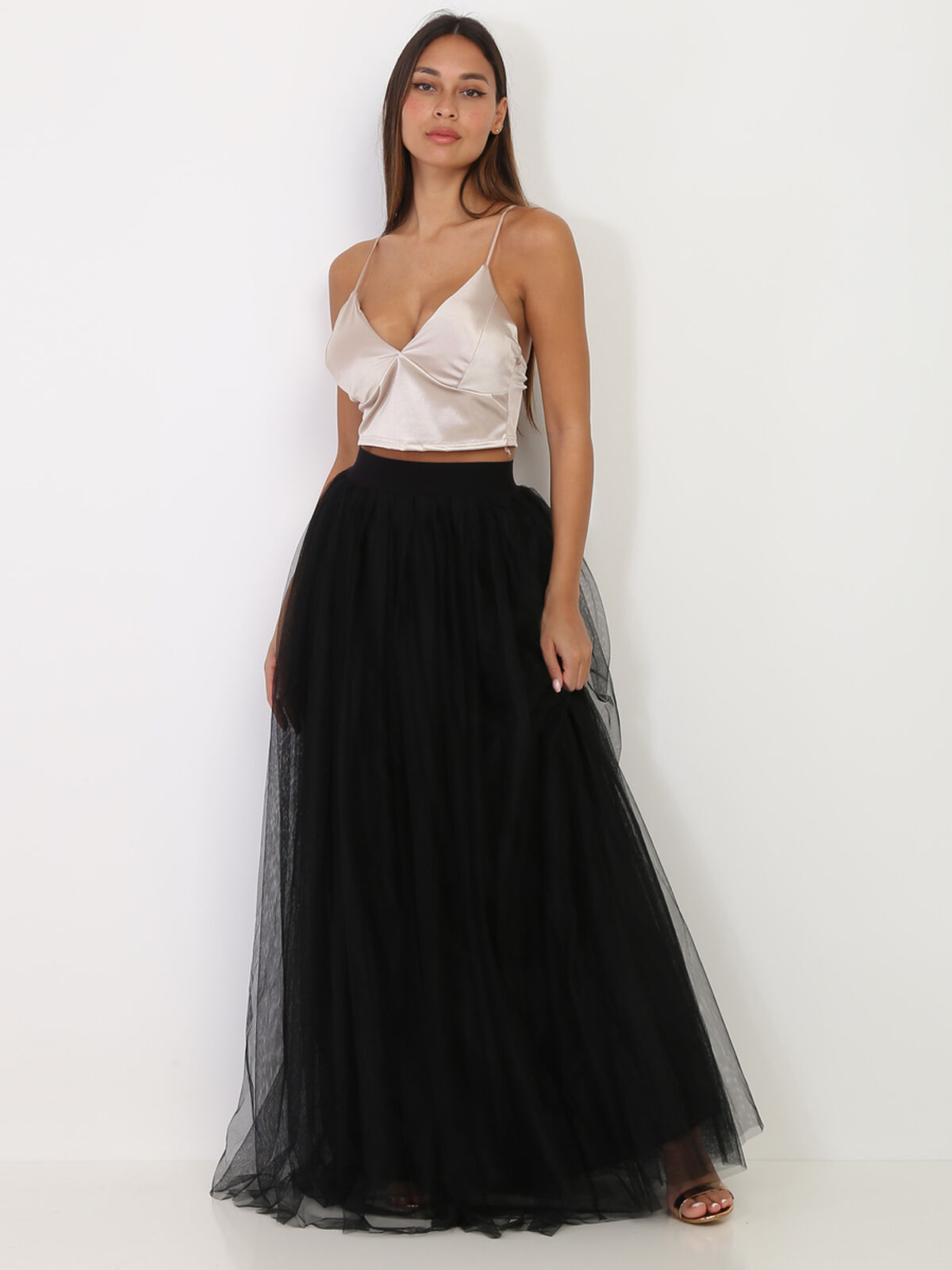 Jupe longue en tulle- Noir