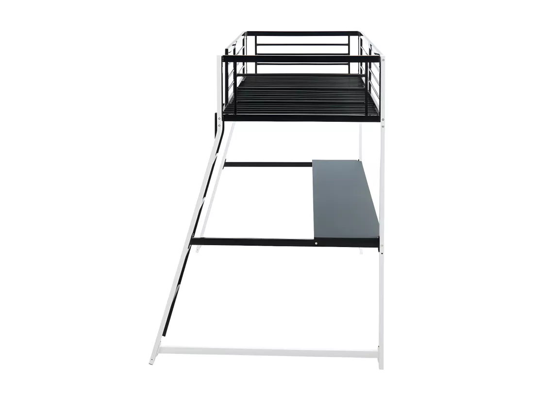 Lit mezzanine MALICIA - 90 x 190 cm - bureau intégré - Noir et blanc