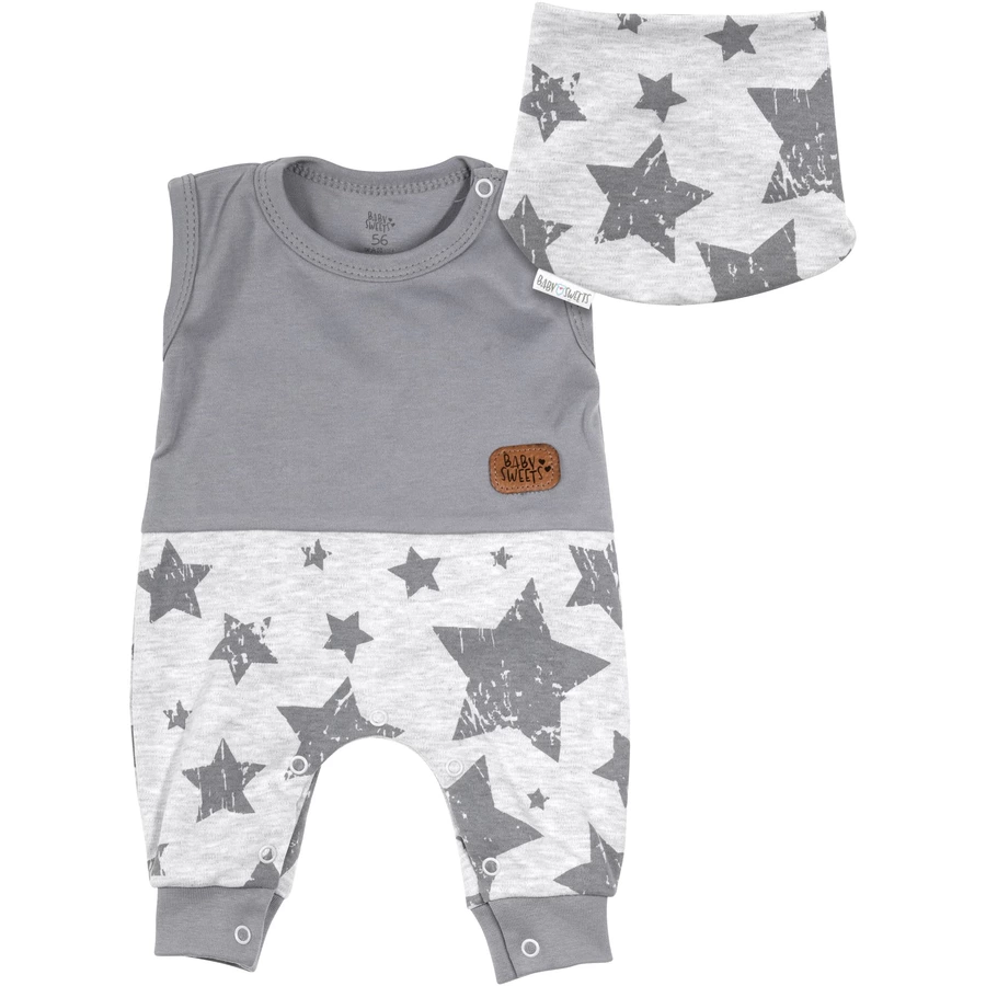 Baby Sweets 2tlg Set Strampler + Halstuch Lieblingsstücke Sterne grau hellgrau