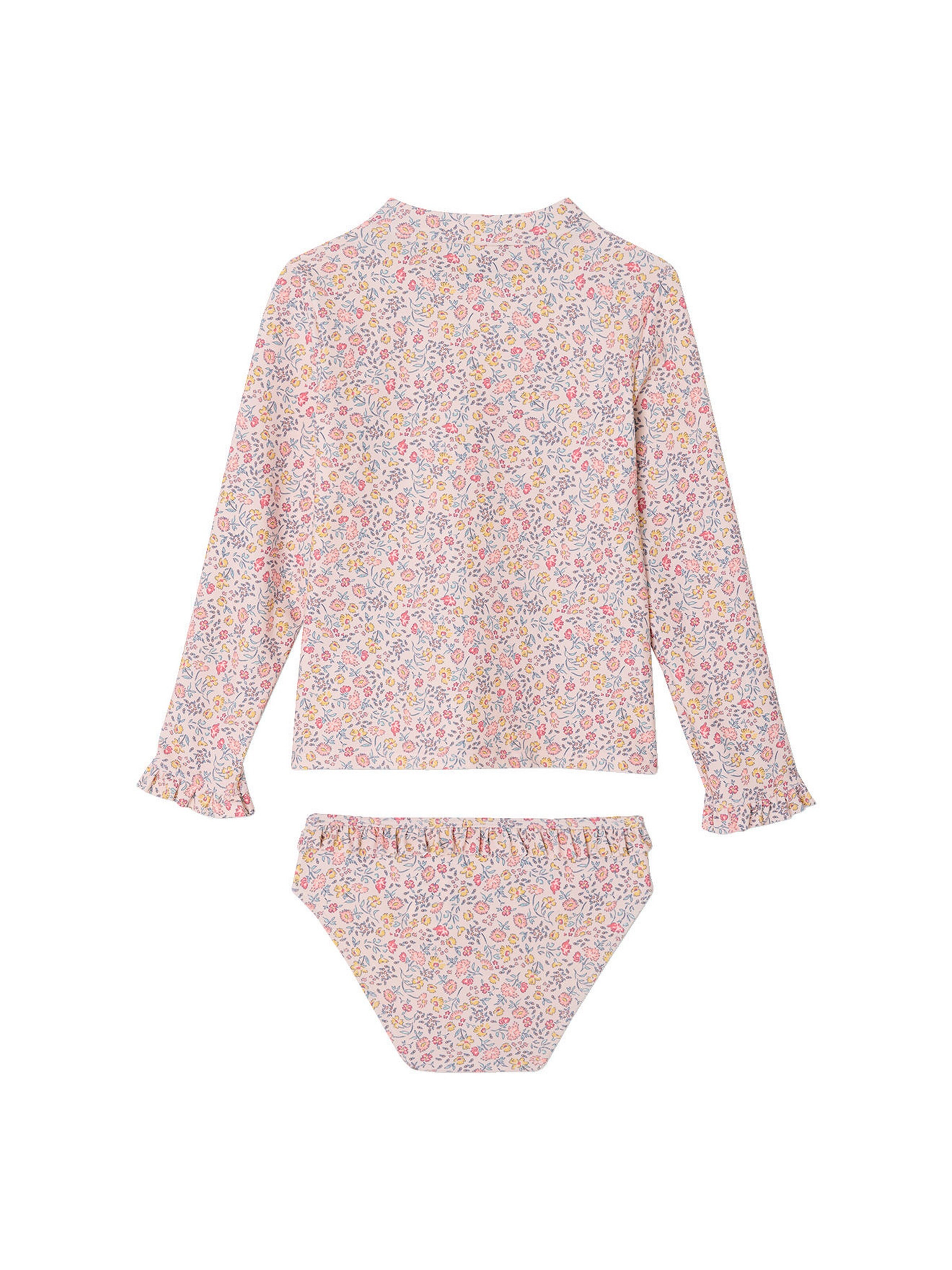 Vertbaudet Mädchen-Set mit UV-Schutz: Badeshirt & Bikinihose mit Rüschen hellrosa