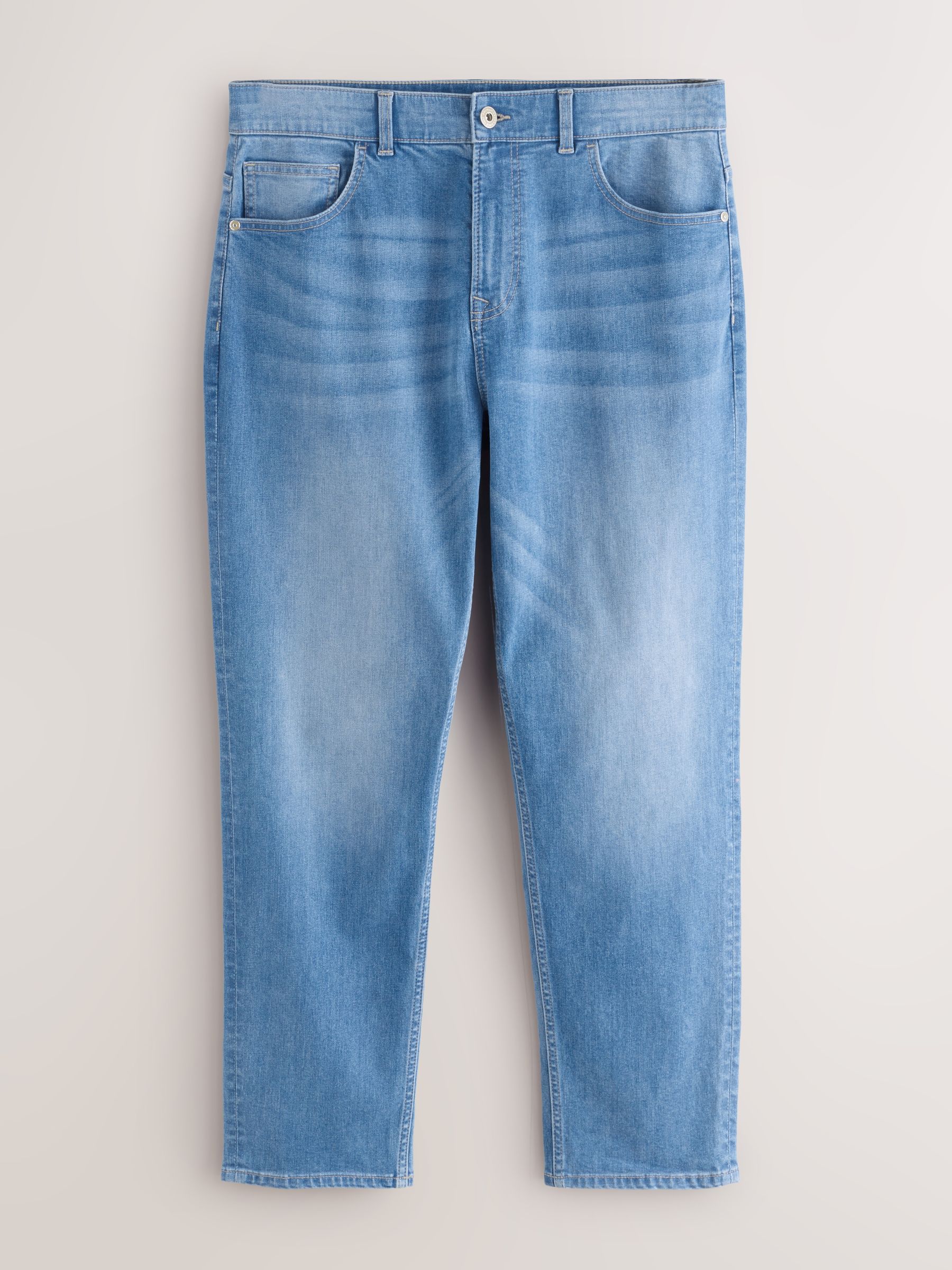 Helderblauw - Klassieke stretchjeans met standaard taps toelopende pasvorm