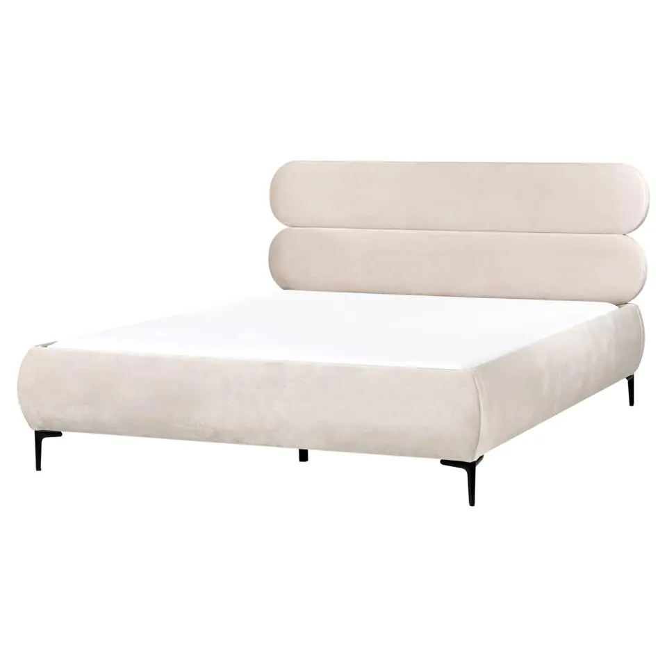 LESSAY - Tweepersoonsbed - Lichtbeige - 160 x 200 cm - Fluweel