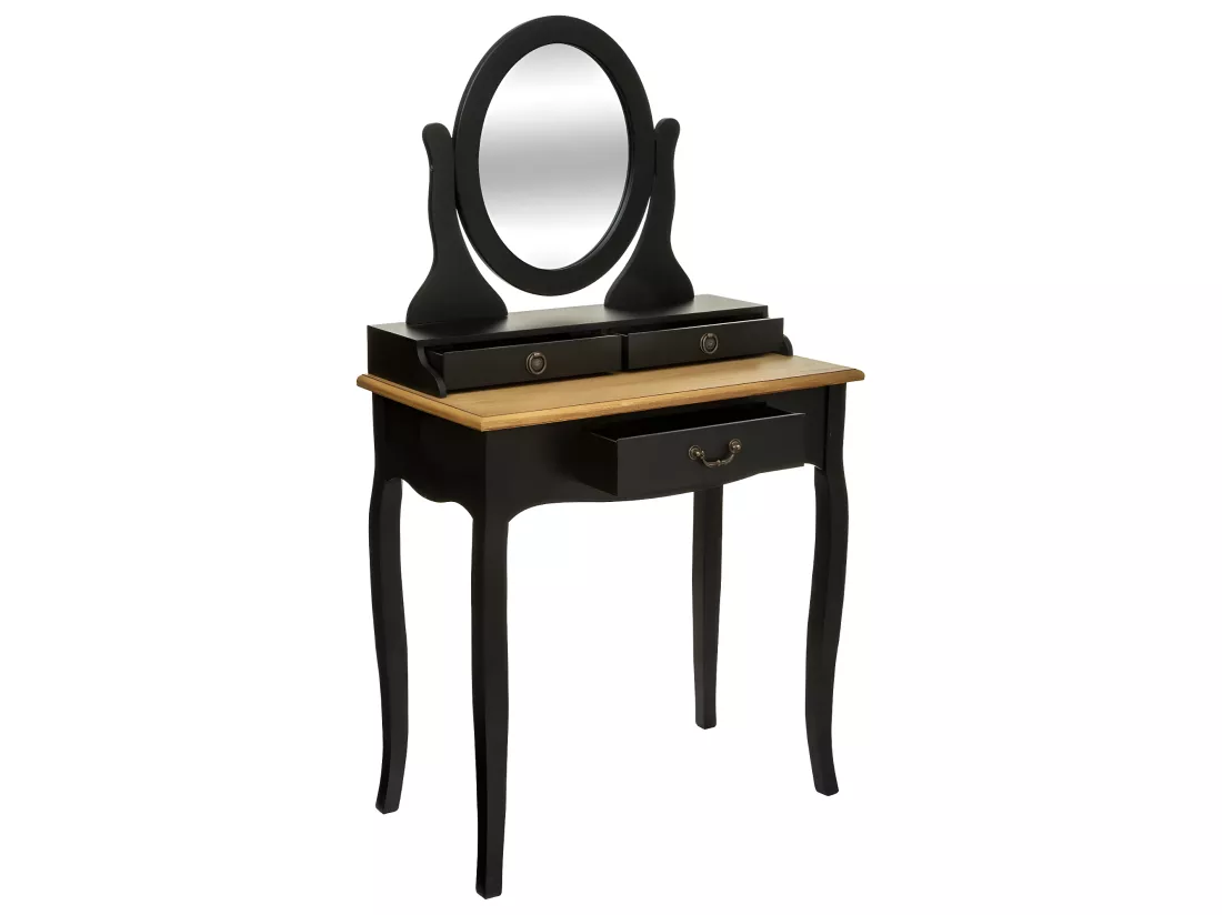 Meuble Coiffeuse en Bois Noir et Naturel