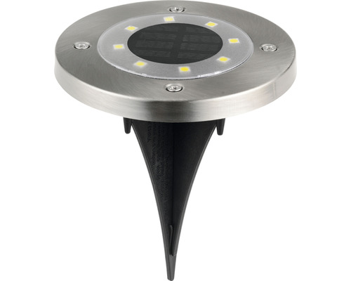 LED-grondspots op zonne-energie, roestvrij staal/kunststof, set van 4, zilver, met grondpen Ø115 mm, 600 mAh, 5 lm, 6000-6500 K, koel wit