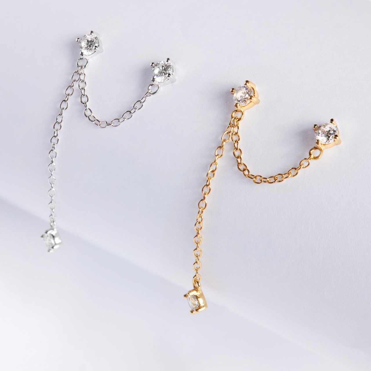 Zilveren goldplated oorknoppen zirkonia ketting