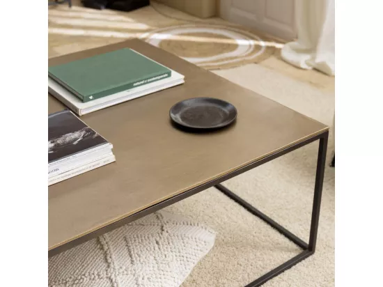 JONAS - Table basse carrée 90x90cm aluminium doré et noir pieds métal
