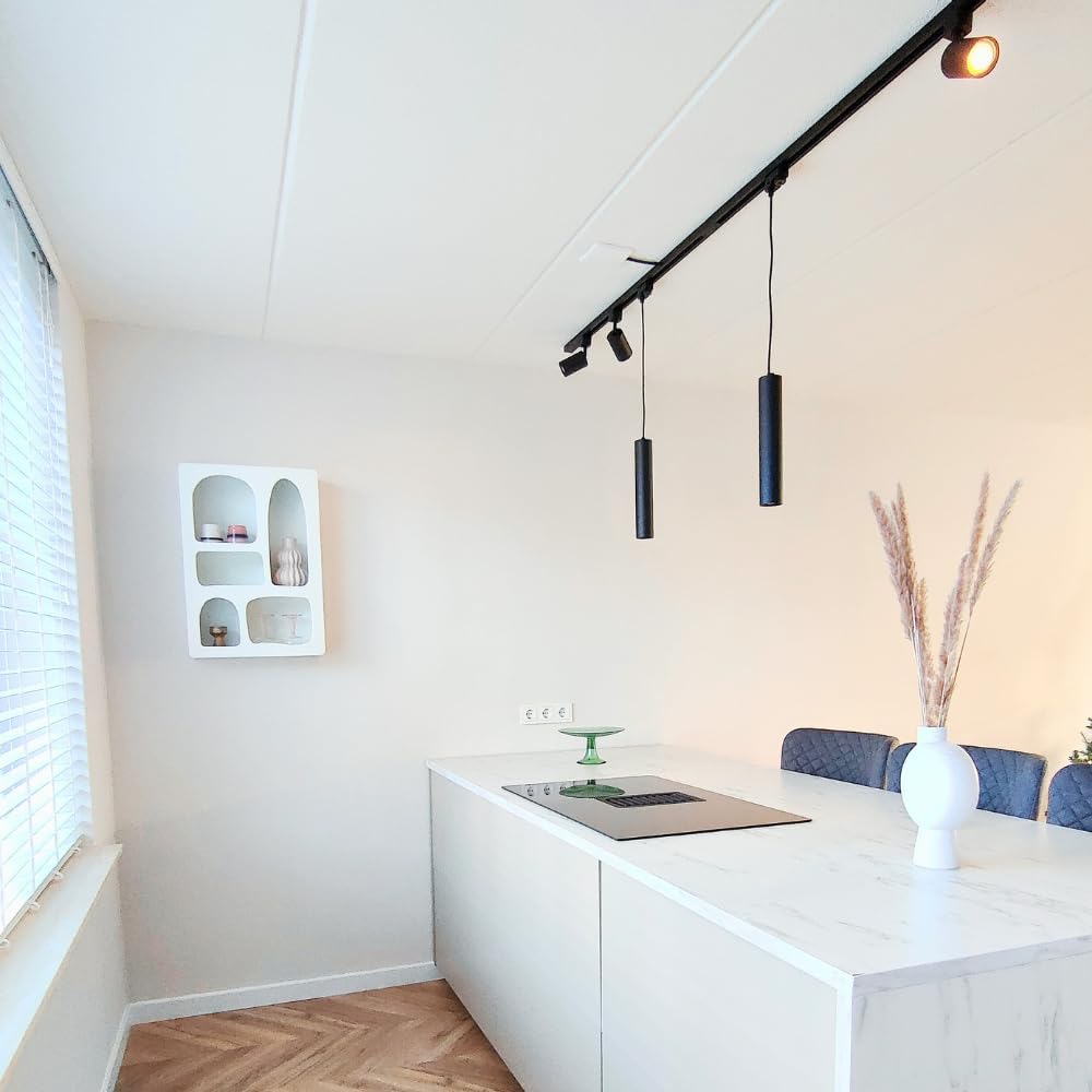 Qub Focus III 1-Phasen Led Schienensystem Komplettset - 300cm - Set 3 Spots und 2 Pendelleuchten - 3x 1m Schienen - I-Form - GU10 & LED-Kompatibel - Erweiterbar & flexibel - Spot lampe - Schwarz