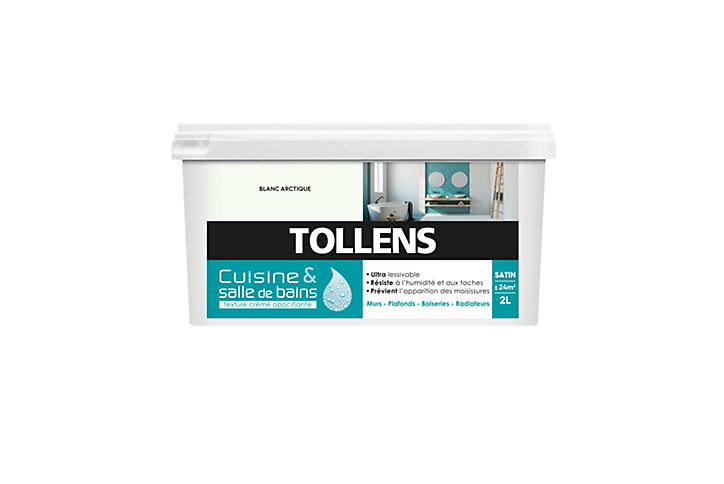 Peinture murs et plafonds Cuisine et bains satin blanc arctique satin Tollens 2 L
