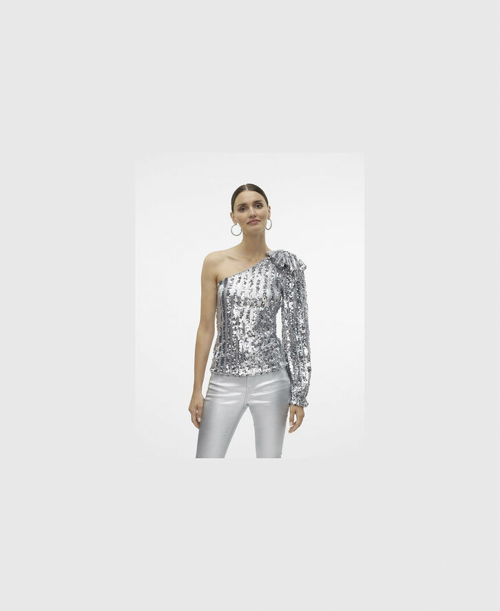 Vero Moda VMEFI ONE SHOULDER LS TOP JRS Silver colour