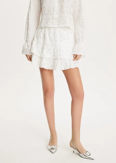 Broderie rok met ruffles wit (WIT)