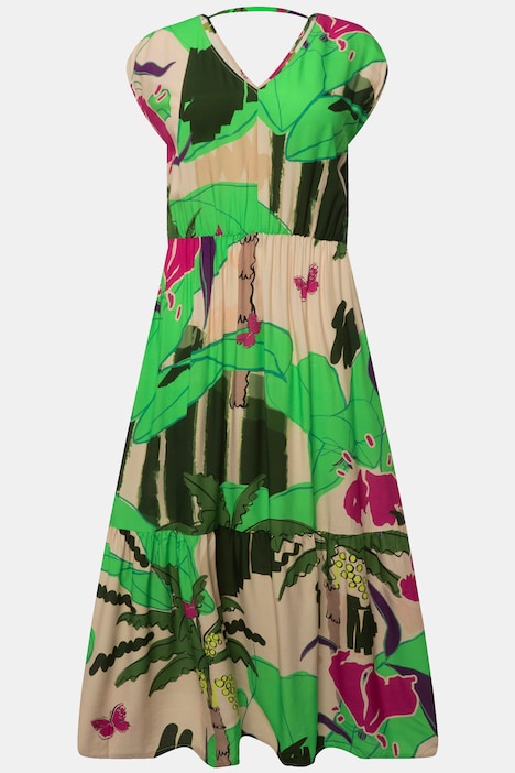 Maxikleid, Palmen, V-Ausschnitt, ärmellos