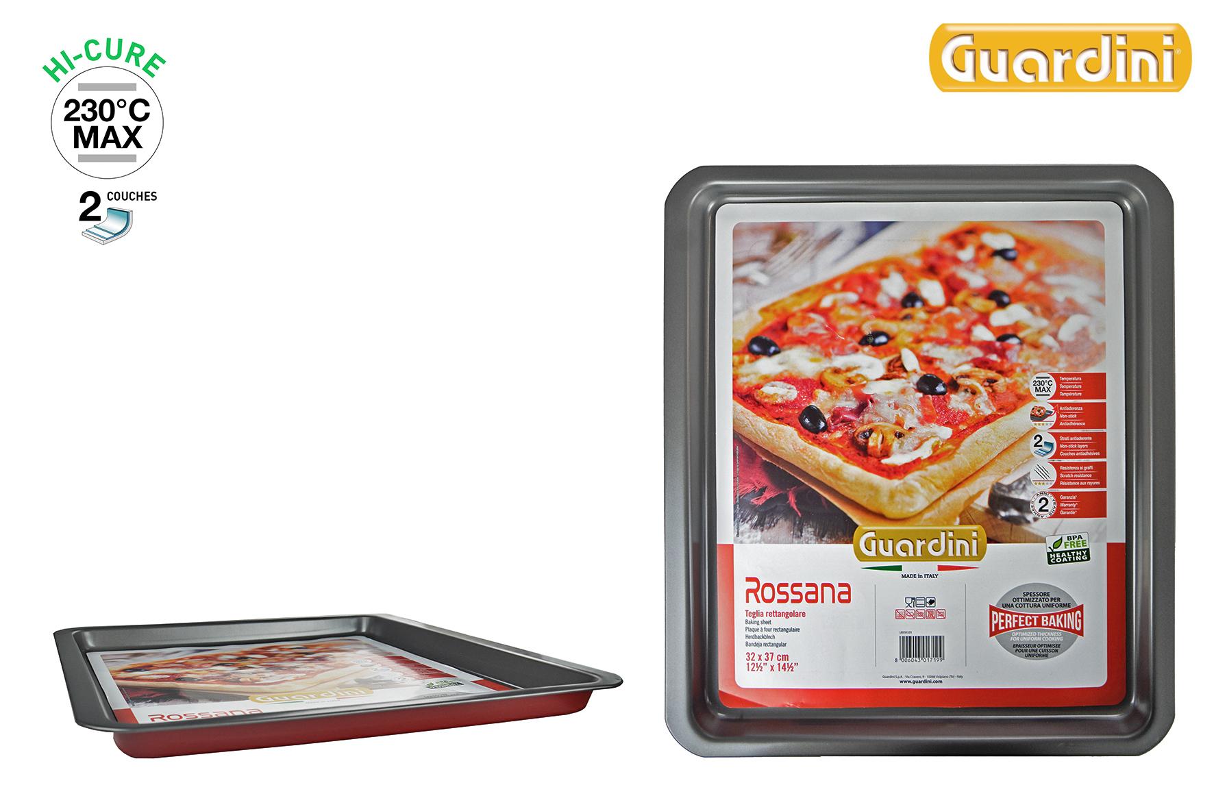 PLAQUE PIZZA 32X37CM ACIER ANTI ADHERENT ROUGE ROSSANA