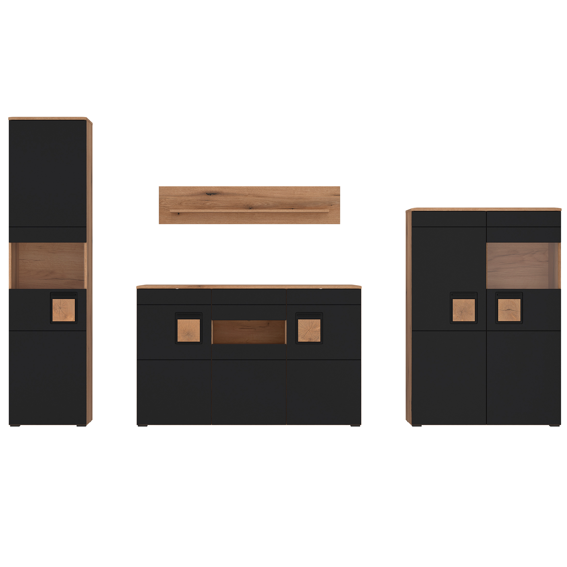 Highboardvitrine - Evoke Eiche - schwarz - 96 cm