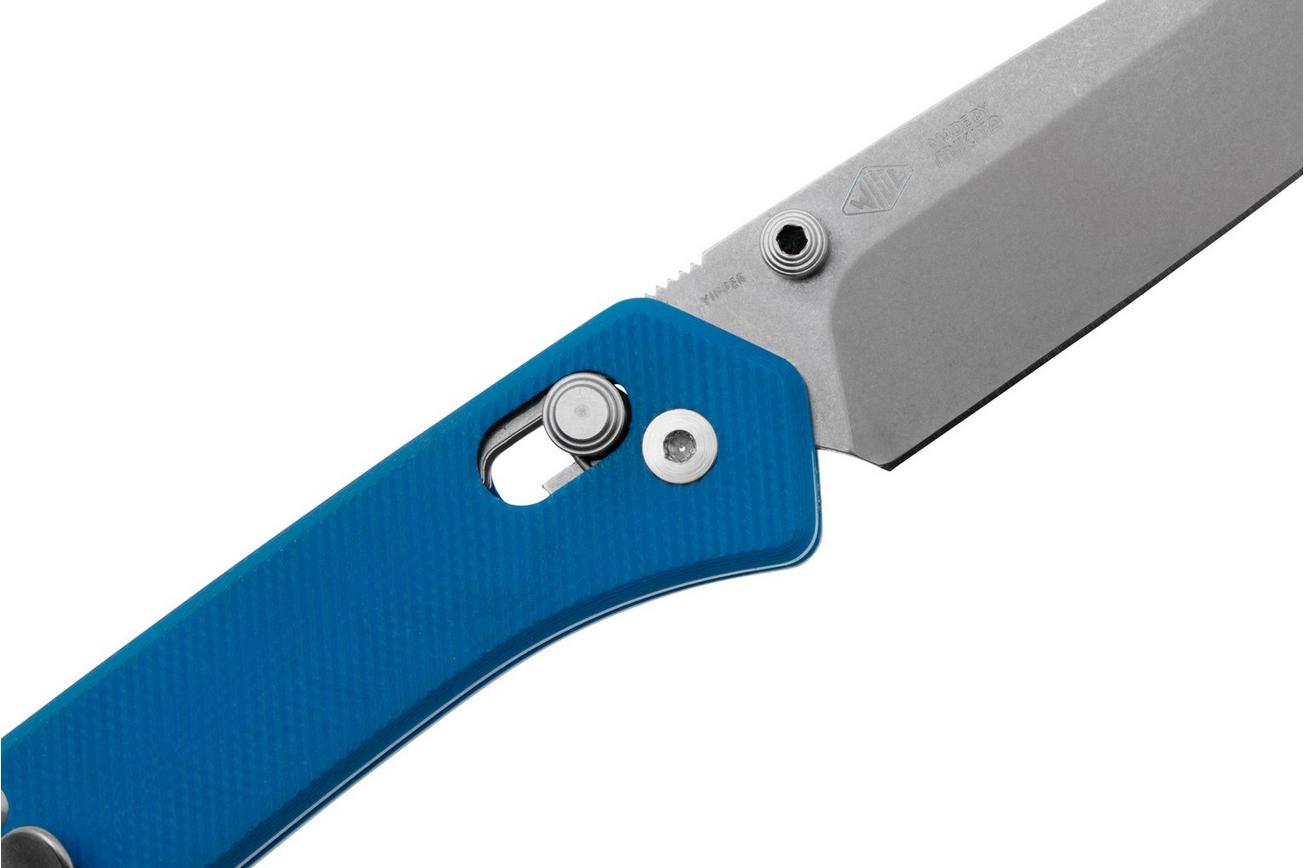 MKM Yipper YP-GBL Stonewashed MagnaCut, Blue G10 zakmes, Ben Petersen design