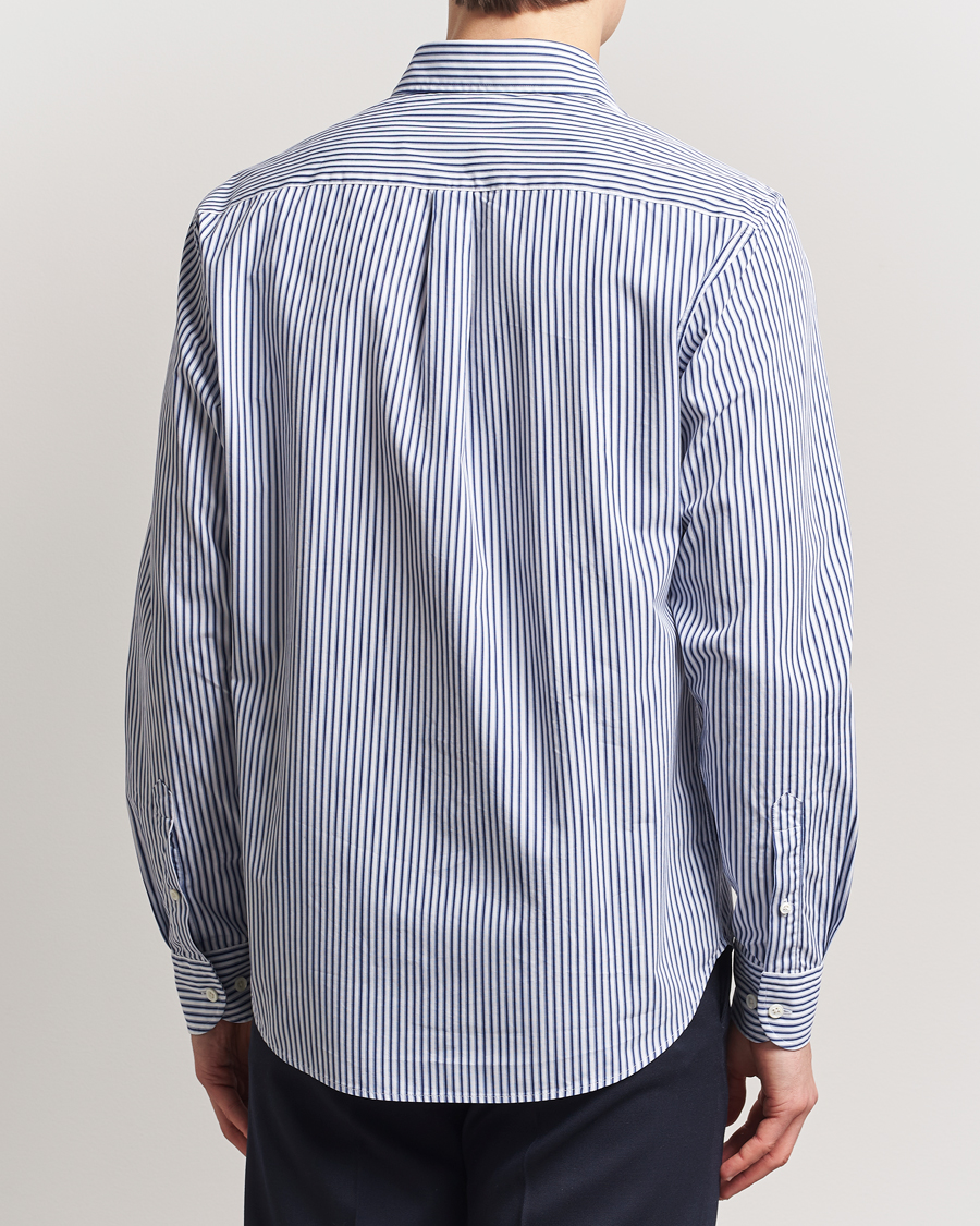 Oscar Jacobson Wide Spread Washed Stripe Shirt White/Blue