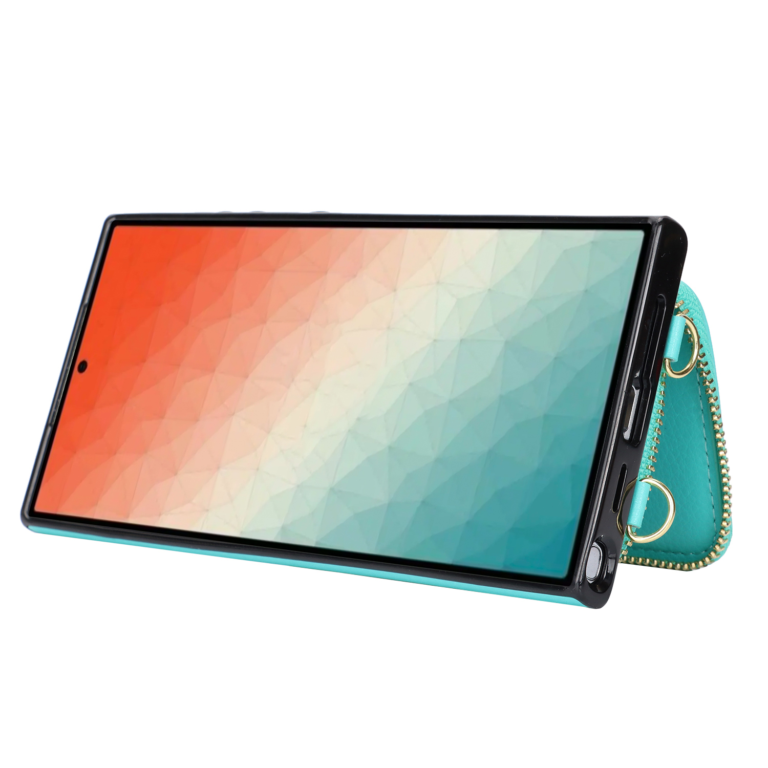 Samsung Galaxy S24 Ultra Necklace Leder Schutz Hülle mit Kartenfächer   Handykette (140cm) - Türkis