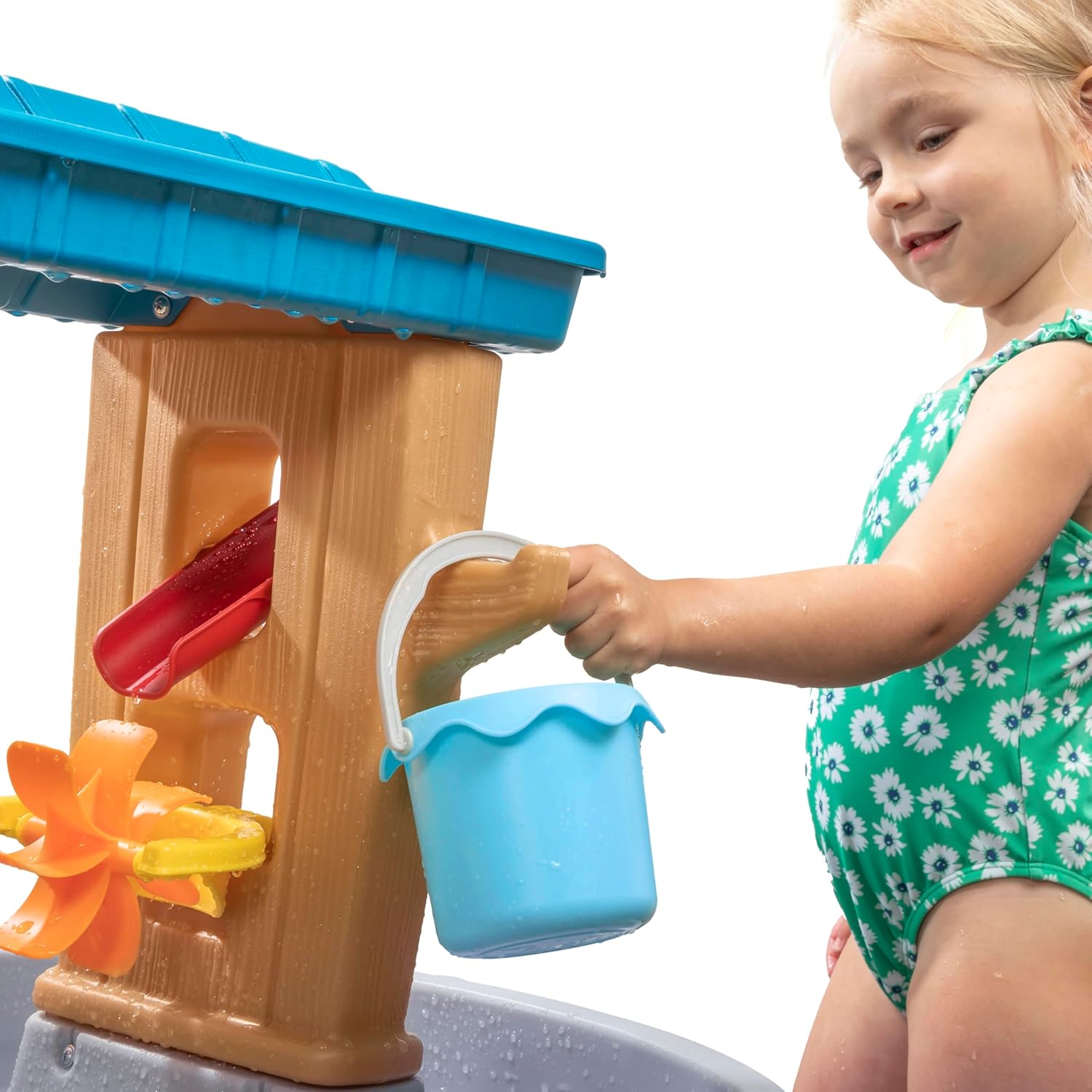 Step2 Rain Showers Splash Tub Wasserspieltisch | Großer Wassertisch mit 13-teiligem Zubehörset | Garten Wasser Spieltisch für Kinder in Grau & Braun
