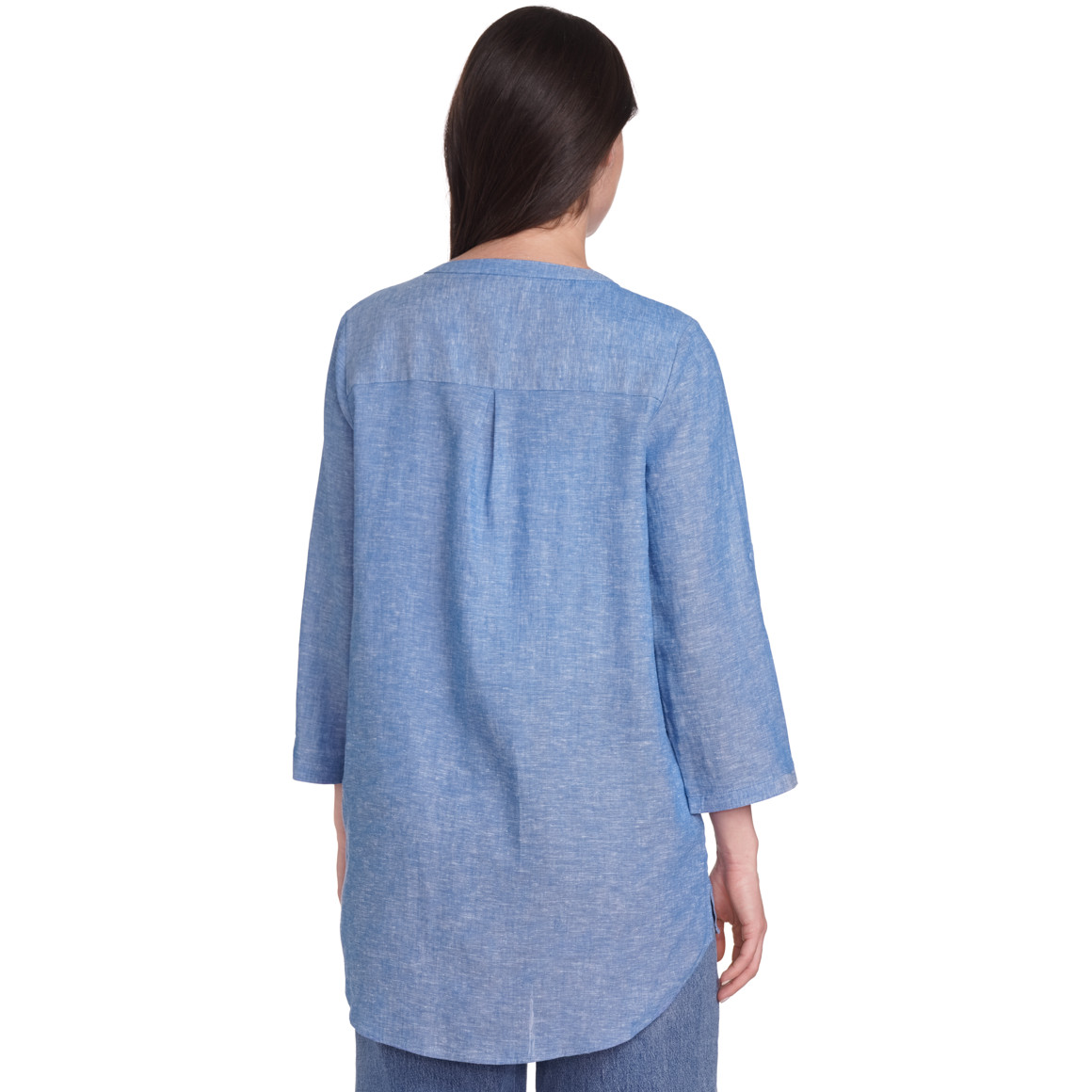 Gina Damen Leinen-Bluse mit Serafino-Ausschnitt blau