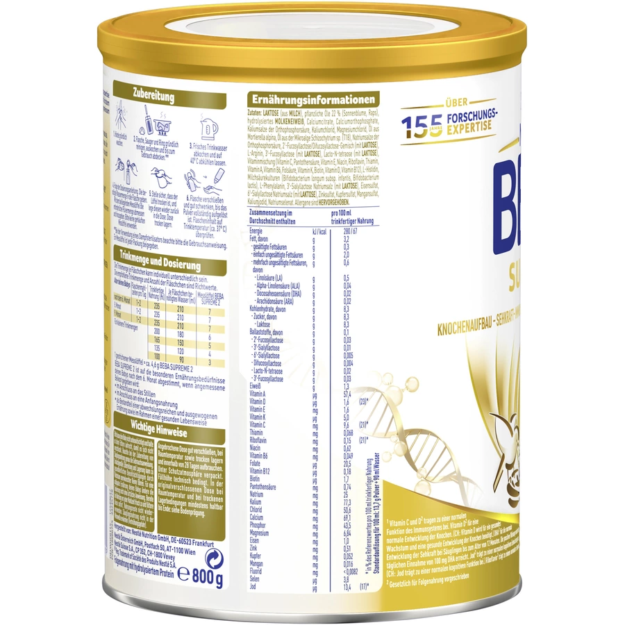 Nestlé BEBA SUPREME 2 Folgemilch 6x 800g nach dem 6. Monat