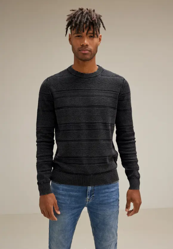 Struktur-Mix Pullover - Black