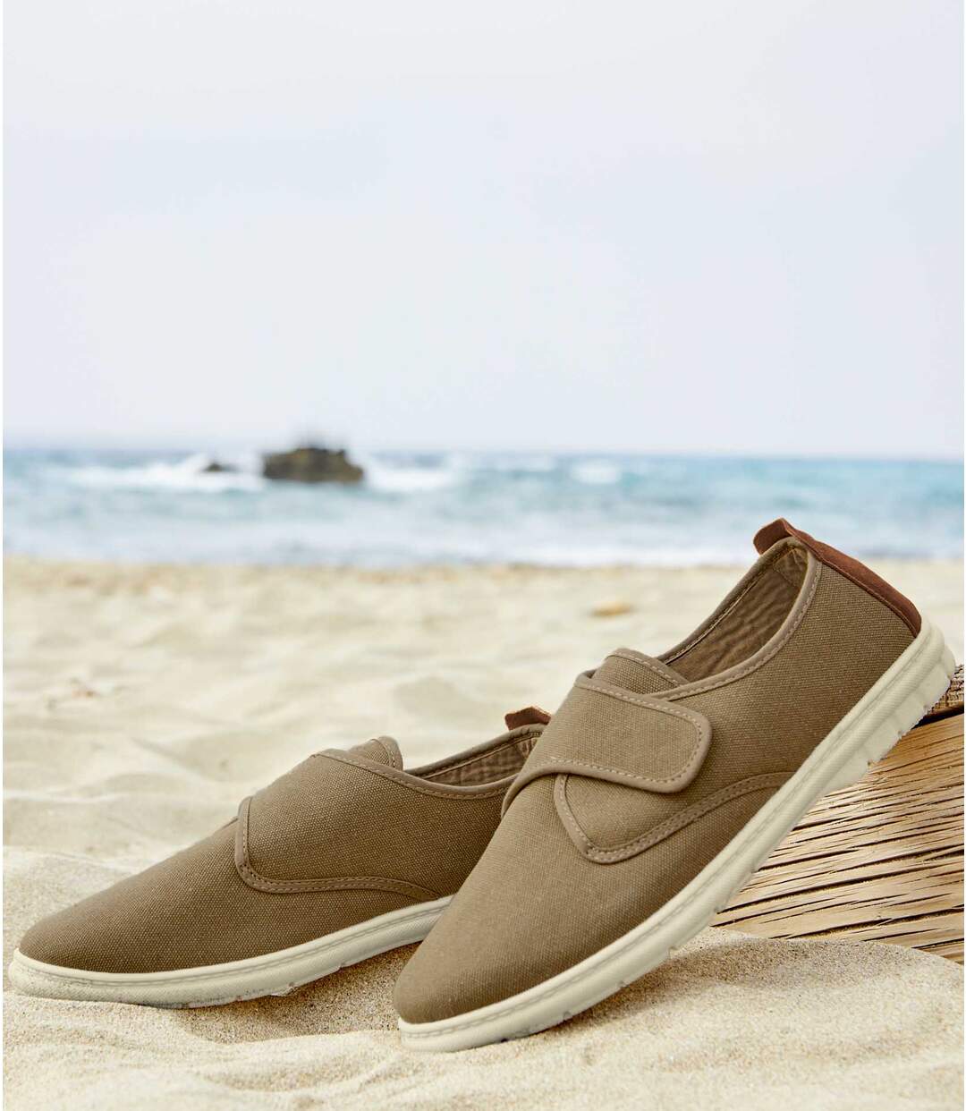 Mocassins Scratchés en Toile Camel