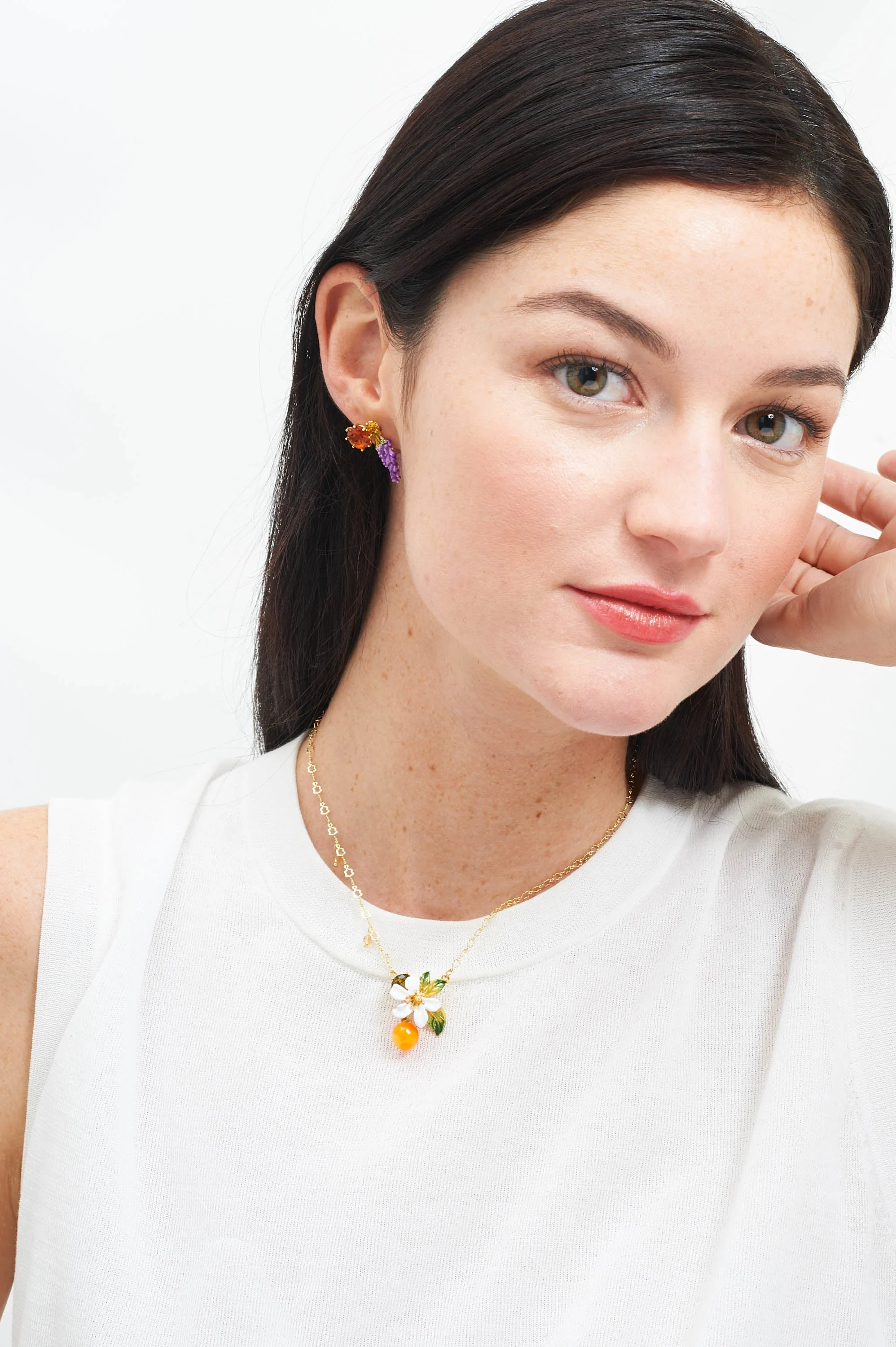 Collier pendentif orange, fleur d'oranger et petites perles | Orange