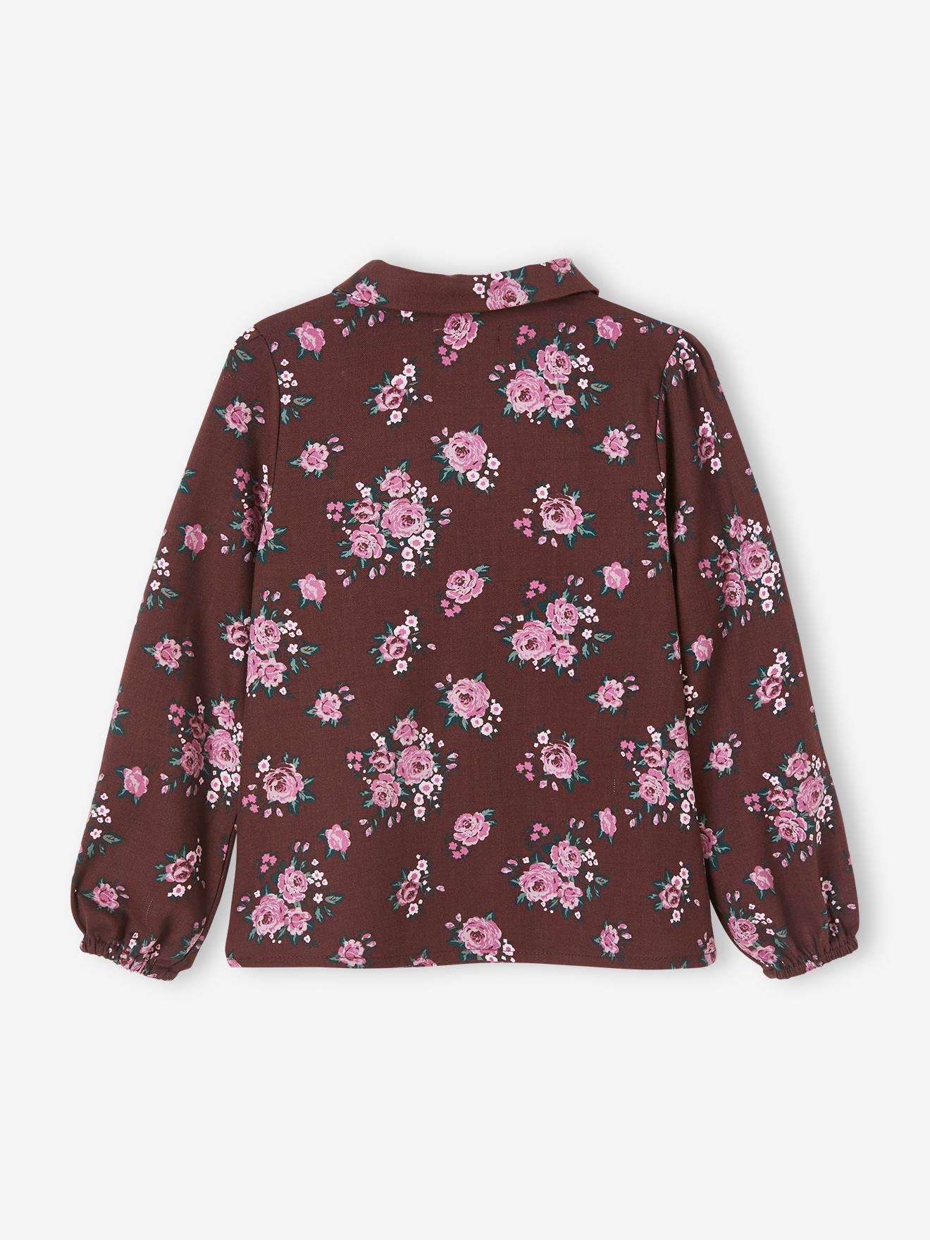 Blusa com estampa floral para meninas, estampa marrom escura.