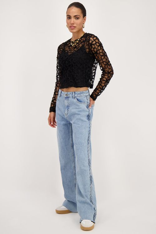 Zwarte mesh top met all-over bloemen