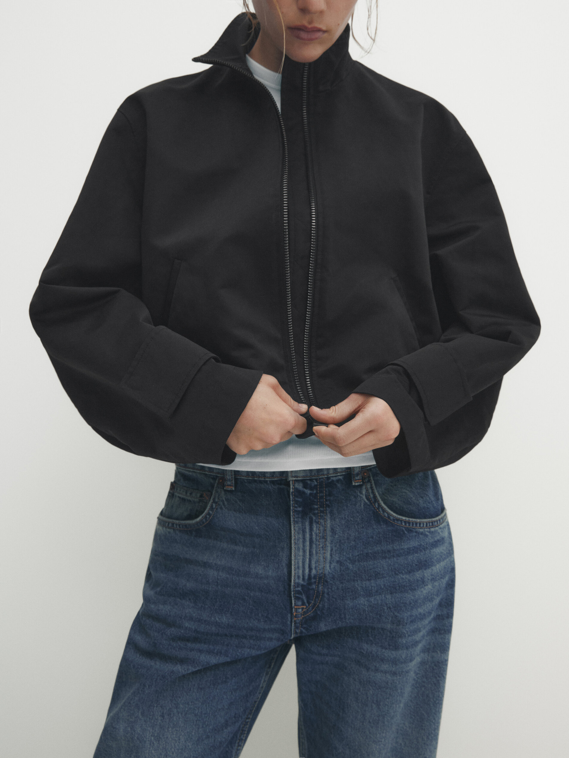 Chaqueta bomber cremallera - PRETO