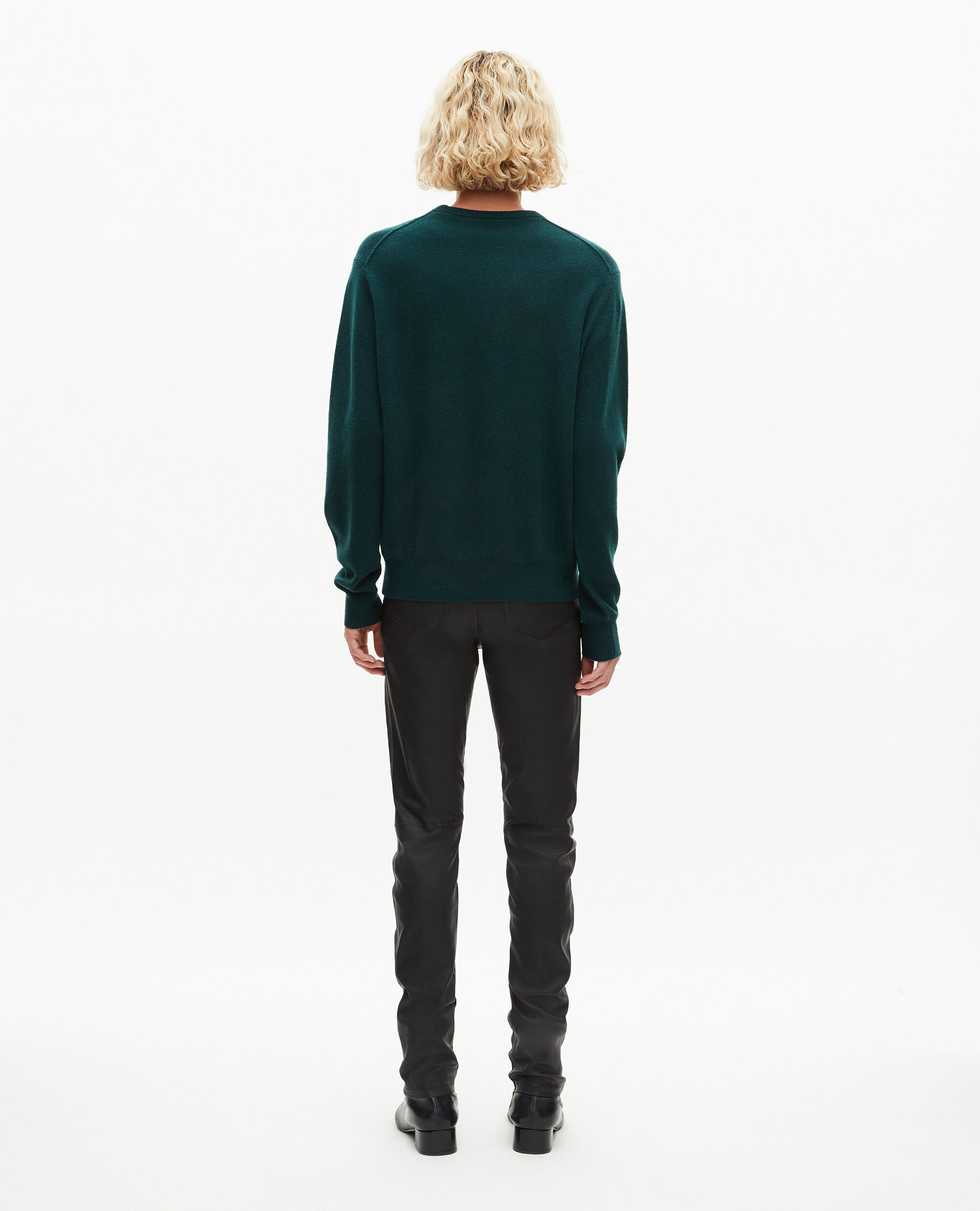 Pull col rond en cachemire vert foncé