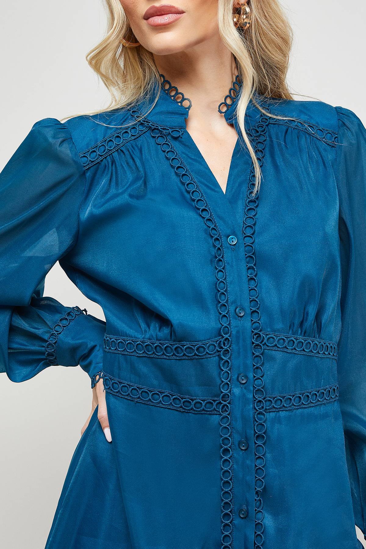 Oasis Robe Chemise Mini à Finitions Dentelle Organza