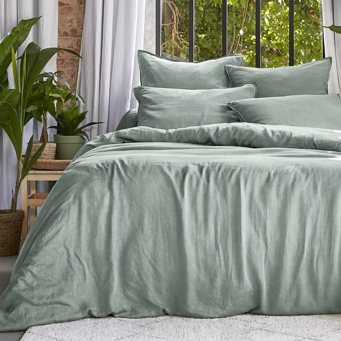 Housse de couette lyocell Tencel™ lavé (260 x 240 cm) Olivia Vert eucalyptus