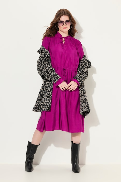 Kleid, A-Linie, Rüschen-Stehkragen, Langarm