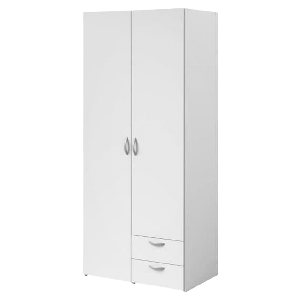 Armoire de rangement blanche à deux portes et deux tiroirs