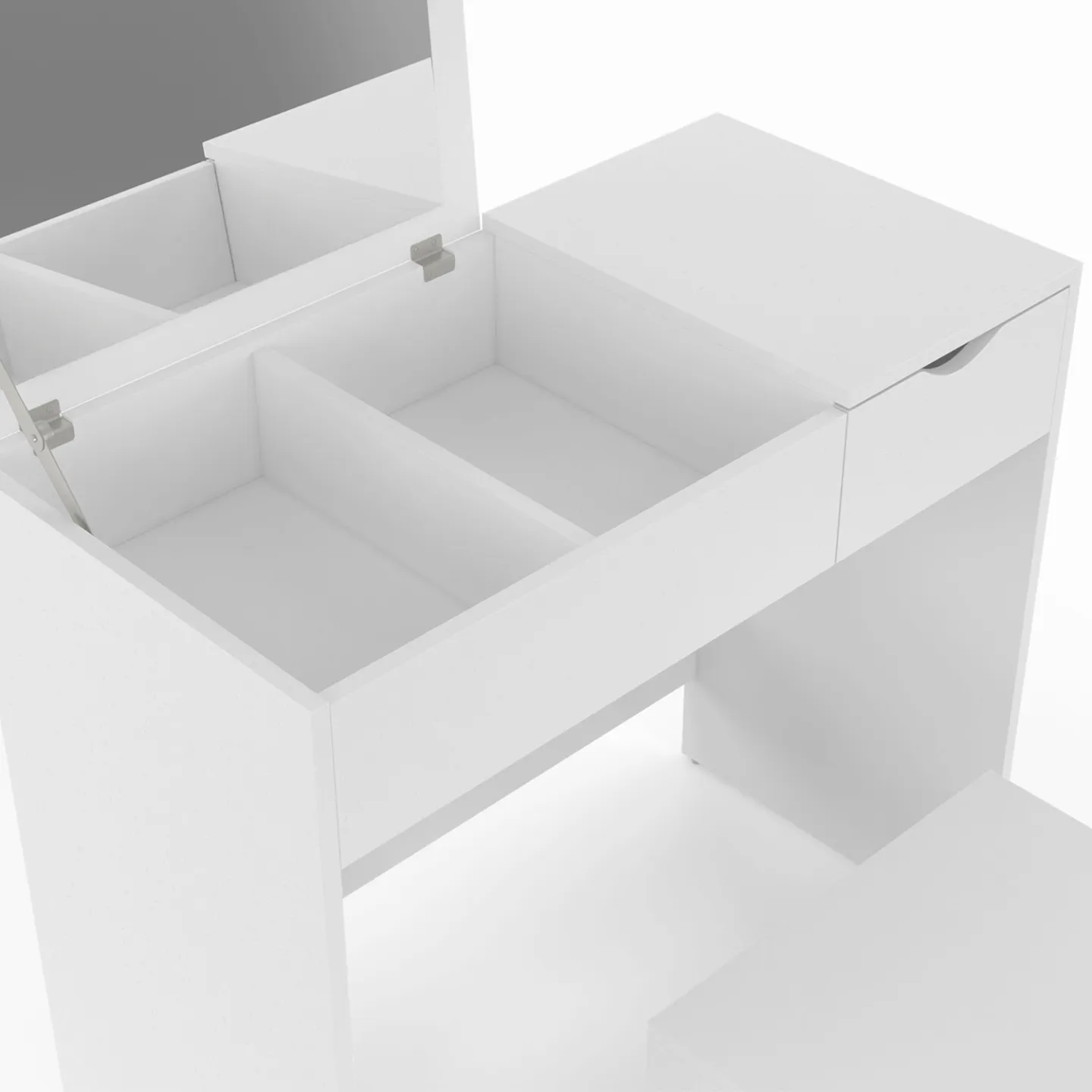 Coiffeuse ZELIA miroir rabattable avec 1 tiroir et 1 tabouret