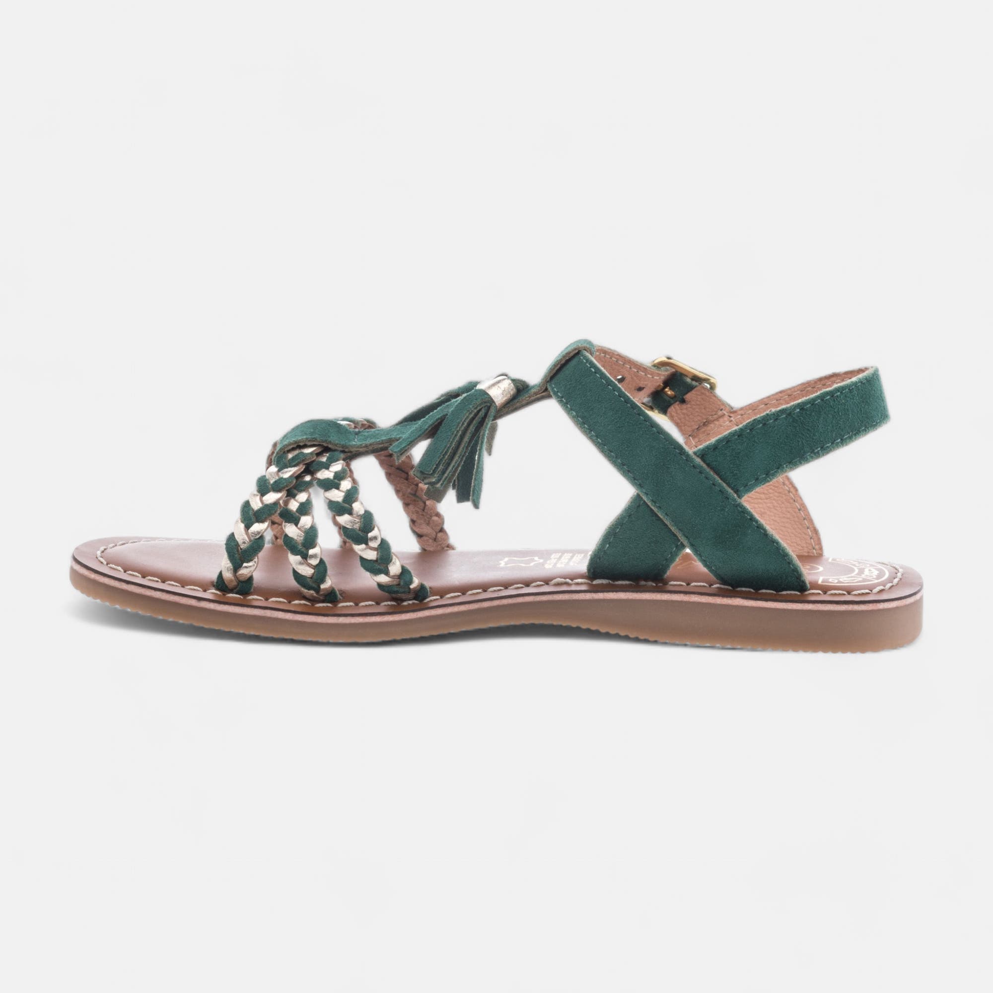 Nu-pieds Fille en cuir vert