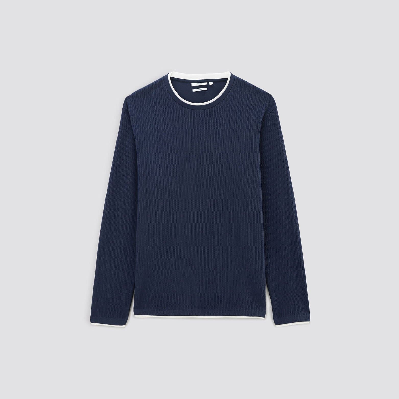 Tee shirt double col matière fantaisie Bleu foncé